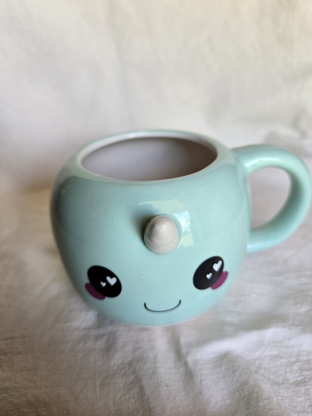 Cute Mint Ceramic Unicorn Mug with Smiley Face